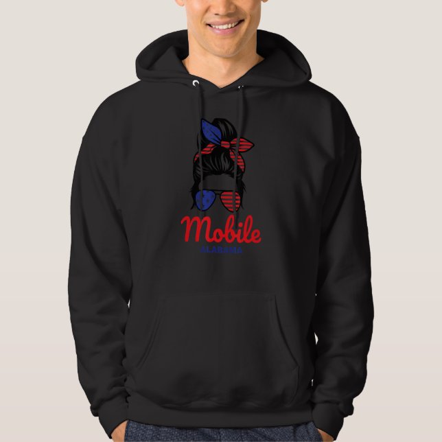 Mobile Alabama Retro Messy Bun Hoodie (Front)