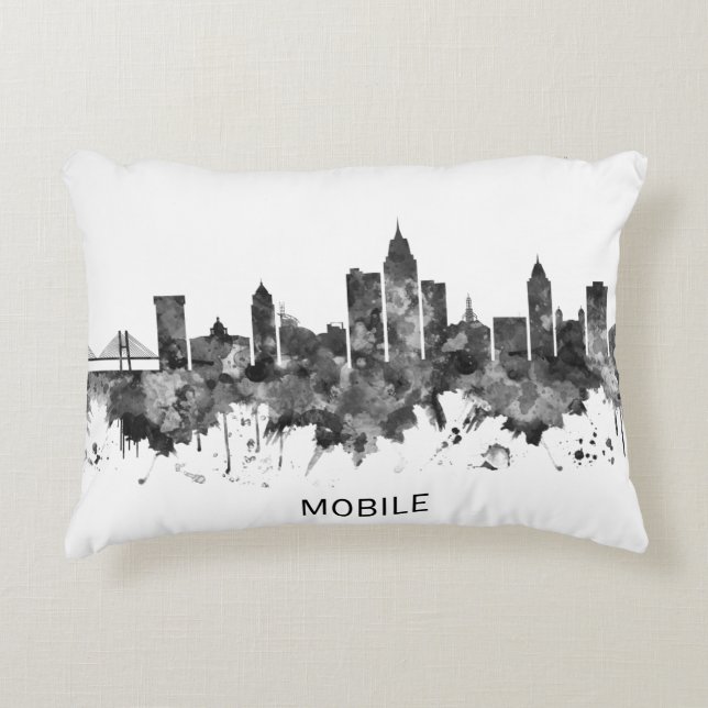 Mobile Alabama Skyline BW Accent Pillow (Front)