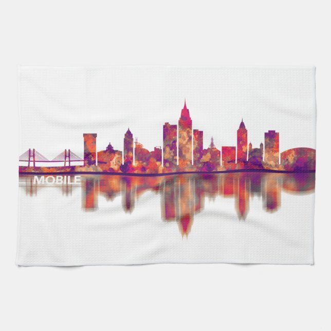 Mobile Alabama Skyline Kitchen Towel (Horizontal)
