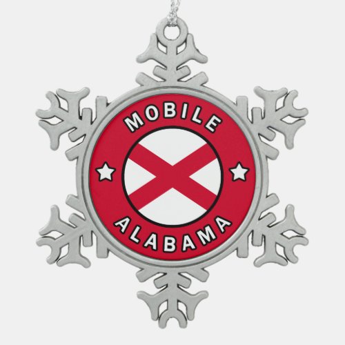 Mobile Alabama Snowflake Pewter Christmas Ornament