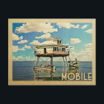 Mobile Alabama Vintage Travel Postcard<br><div class="desc">Mobile Alabama design in Vintage Travel style featuring a boat stopped on the bay.</div>
