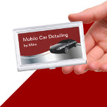 Mobile Auto Detailing Business Card Case<br><div class="desc">Cool mobile auto detailing business card presentation case created with a printed silver metallic design element and cool car with shiny finish along with a simple layout with text you can customize with your own words.</div>