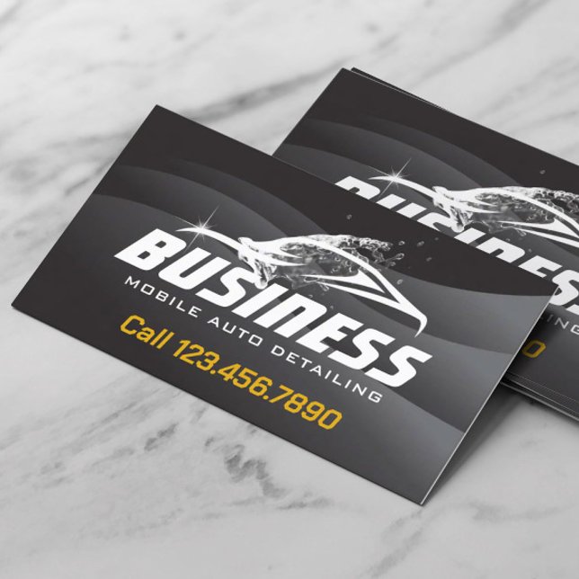 Mobile Auto Detailing Modern Black Automotive Business Card (Creator Uploaded)