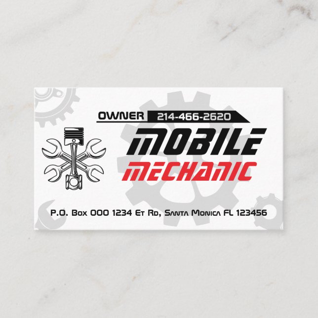 Mobile Auto Mechanic Car Repair Editable Business Card (Front)