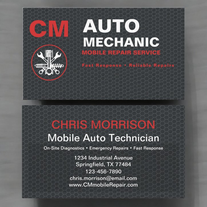Mobile Auto Mechanic Car Repair Services Business Card