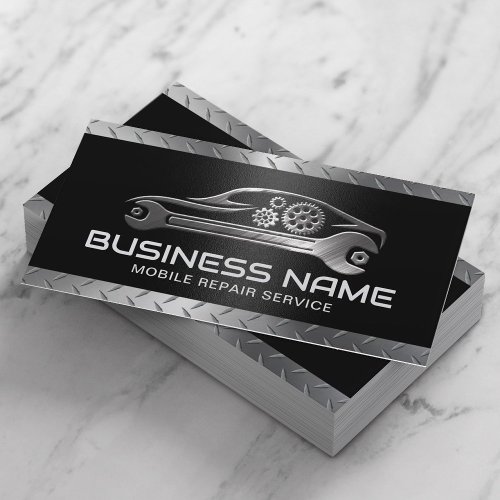 Mobile Auto Repair Service Black Metal Automotive Business Card