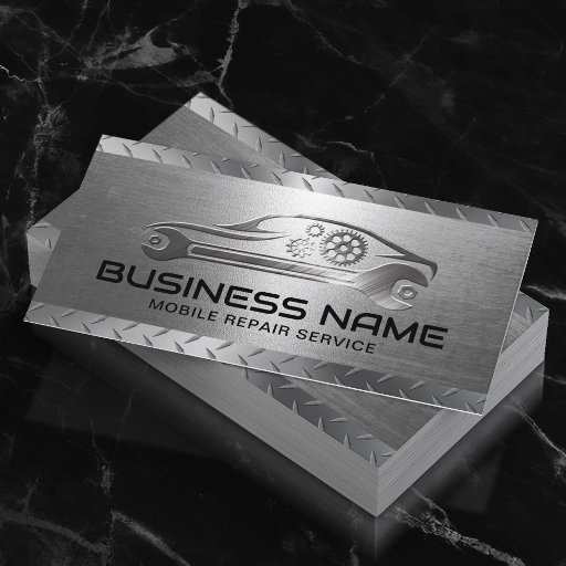Customizable Mobile Auto Repair Service Metal Automotive Car Business Card