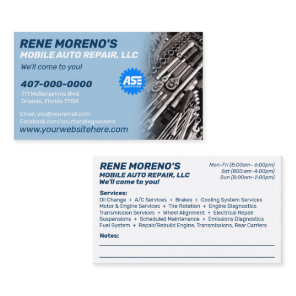 Mobile Automobile Car Repair Mechanic 2 Sided Busi Business Card
