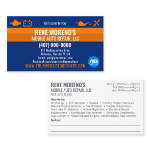 Mobile Automobile Car Repair Mechanic 2 Sided Busi Business Card