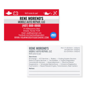Mobile Automobile Car Repair Mechanic 2 Sided Busi Business Card