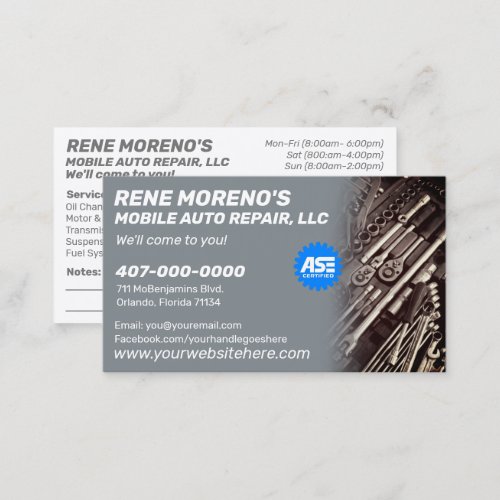 Mobile Automobile Car Repair Mechanic 2 Sided Busi Business Card