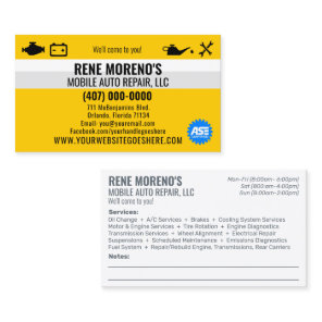 Mobile Automobile Car Repair Mechanic 2 Sided Busi Business Card