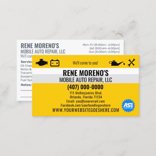 Mobile Automobile Car Repair Mechanic 2 Sided Busi Business Card