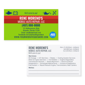 Mobile Automobile Car Repair Mechanic 2 Sided Busi Business Card