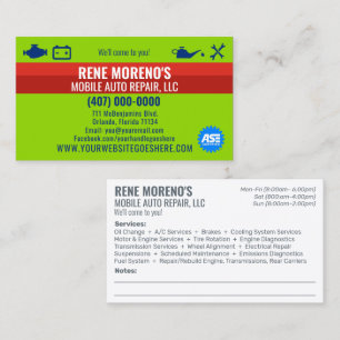 Mobile Automobile Car Repair Mechanic 2 Sided Busi Business Card