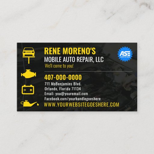 Customizable Mobile Automobile Car Repair Mechanic 2 Sided Busi Business Card