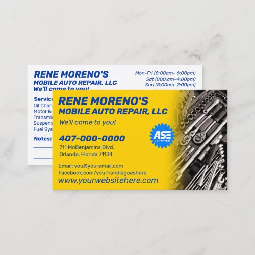 Mobile Automobile Car Repair Mechanic 2 Sided Busi Business Card