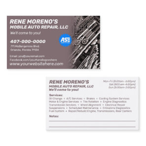 Mobile Automobile Car Repair Mechanic 2 Sided Busi Business Card