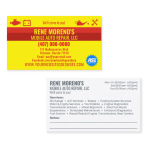 Mobile Automobile Car Repair Mechanic 2 Sided Busi Business Card