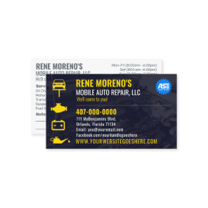 Mobile Automobile Car Repair Mechanic 2 Sided Busi Business Card