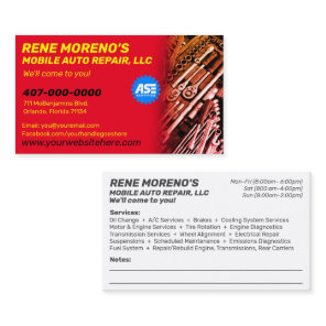 Mobile Automobile Car Repair Mechanic 2 Sided Busi Business Card