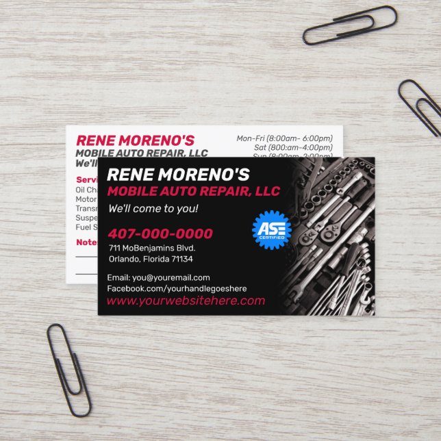 Mobile Automobile Car Repair Mechanic Sided Business Card Zazzle