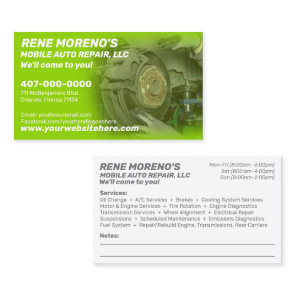 Mobile Automobile Car Repair Mechanic 2 Sided Business Card