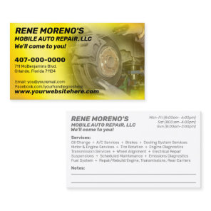 Mobile Automobile Car Repair Mechanic 2 Sided Business Card