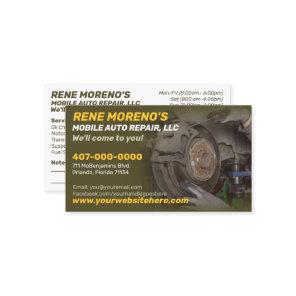 Mobile Automobile Car Repair Mechanic 2 Sided Business Card