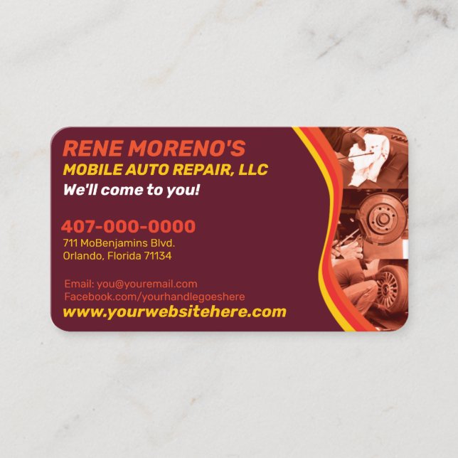 Mobile Automobile Car Repair Mechanic 2 Sided Business Card (Front)