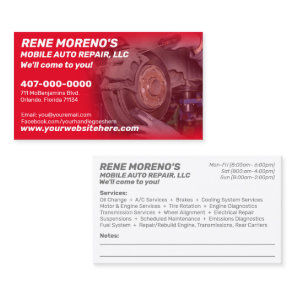 Mobile Automobile Car Repair Mechanic 2 Sided Business Card