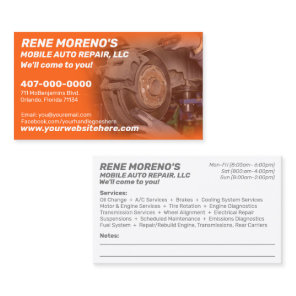Mobile Automobile Car Repair Mechanic 2 Sided Business Card