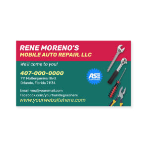 Mobile Automobile Car Repair Mechanic 2 Sided Business Card