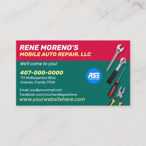 Mobile Automobile Car Repair Mechanic 2 Sided Business Card