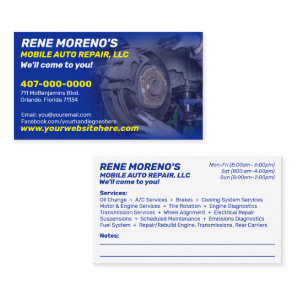 Mobile Automobile Car Repair Mechanic 2 Sided Business Card