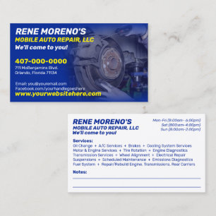 Mobile Automobile Car Repair Mechanic 2 Sided Business Card