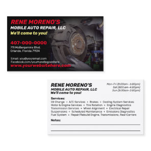 Mobile Automobile Car Repair Mechanic 2 Sided Business Card