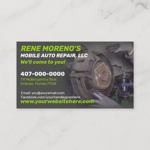 Mobile Automobile Car Repair Mechanic 2 Sided Business Card