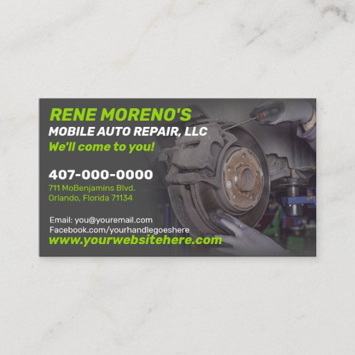Customizable Mobile Automobile Car Repair Mechanic 2 Sided Business Card