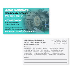 Mobile Automobile Car Repair Mechanic 2 Sided Business Card