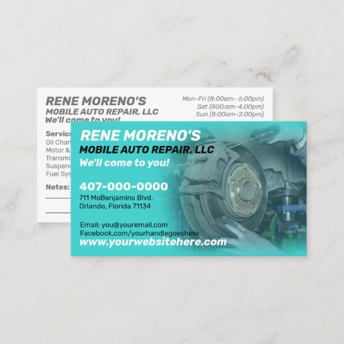 Mobile Automobile Car Repair Mechanic 2 Sided Business Card