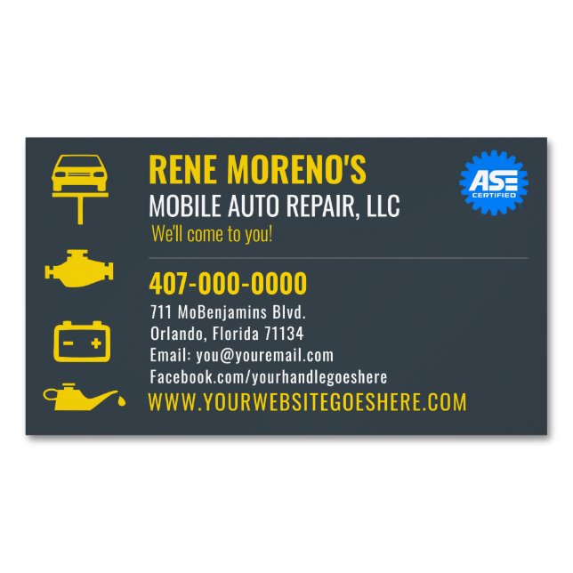 Mobile Automobile Car Repair Mechanic Template Business Card Magnet (Front)