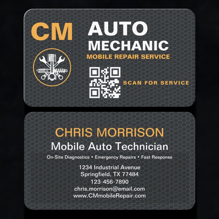 Mobile Automotive Technician QR Code Business Card