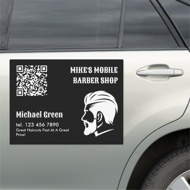 Mobile Barber Custom QR Car Magnet (In Situ)