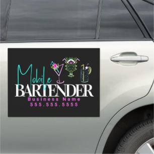 Mobile Bartender Club Bar Neon Drinks Car Magnet