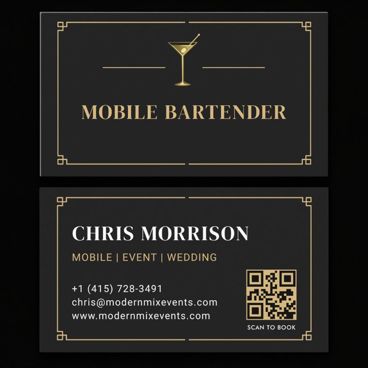 Mobile Bartender QR Code Professional Business Card