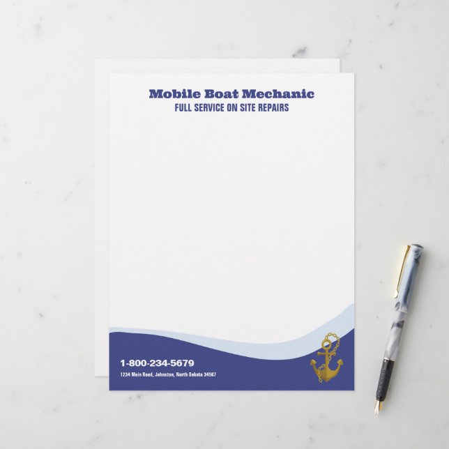 Mobile Boat Mechanic Letterhead (Front/Back In Situ)