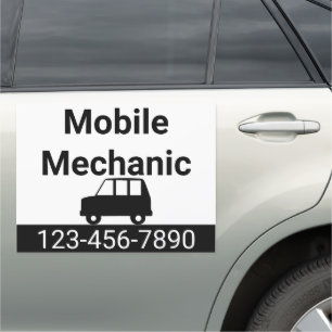 Mobile Car Mechanic Black and White Business Magnet
