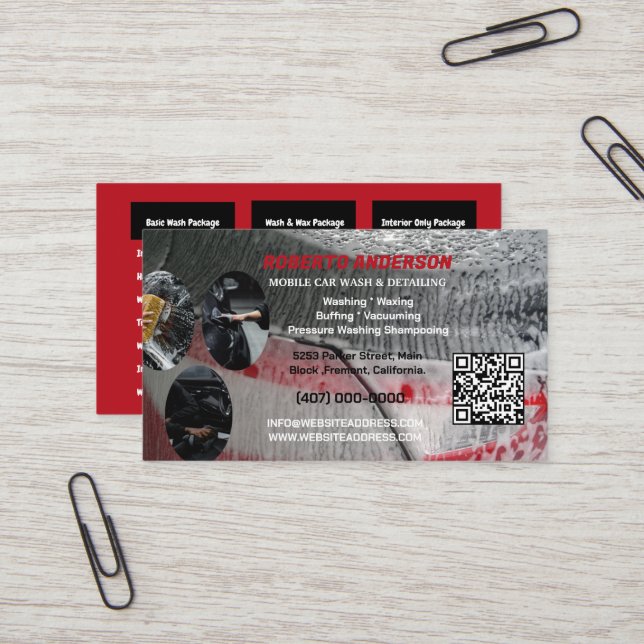 Mobile Car Wash Auto Detailing Automotive QR CODE Business Card (Front/Back In Situ)