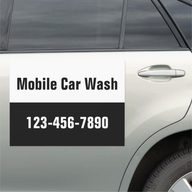 Mobile Car Wash Black and White Business Template Car Magnet (In Situ)